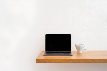 Fototapeta premium desk, working, horizontal, monitor, keyboard, computer, laptop, table, technology, business, office, modern, background, communication, empty, indoor, blank, design, no people, copy space, photography