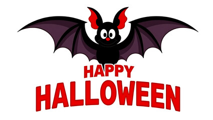 Fototapeta premium Cartoon bat with happy halloween text black