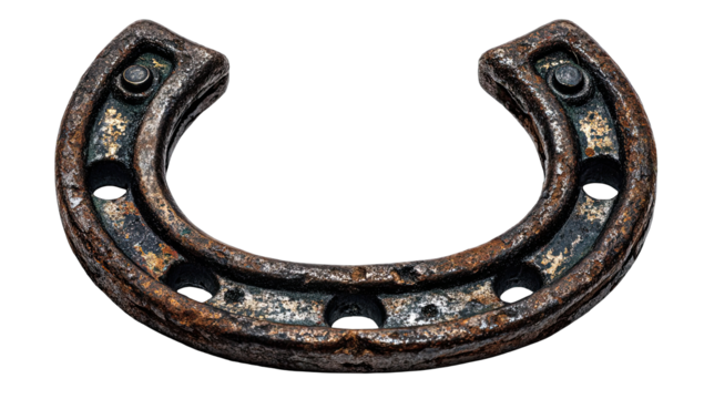 Weathered horseshoe, rusted metal, horseshoe shape
