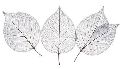 Elegant Transparent Leaf Skeletons on a White Background Showcasing Vein Structure