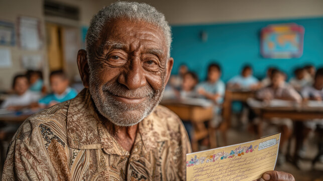 Elderly senior classroom education community engaging in learning activities with diverse age groups teachers mentorship and positive social interaction
