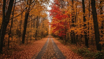 Obraz premium Generative AI, Autumn Forest Path