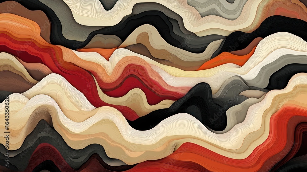 Poster abstract multilayered wavy pattern with earthy tones and dynamic flow