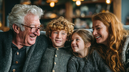 Joyful multi-generational family portrait capturing happiness love bonding and togetherness in a warm outdoor setting with smiling seniors children and grandparents