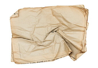 Obraz premium Aged and crumpled paper sheet with visible texture and stains, isolated on transparent background