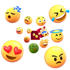 3D emoticons png mood sticker, transparent background