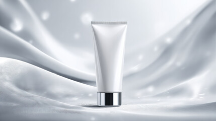 Sleek white tube stands elegantly against soft, shimmering backdrop, embodying purity and sophistication. smooth surface reflects light, enhancing its modern design and inviting curiosity