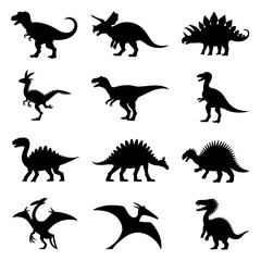 Discover prehistoric power with these diverse dinosaur silhouettes perfect for educational or creative projects.