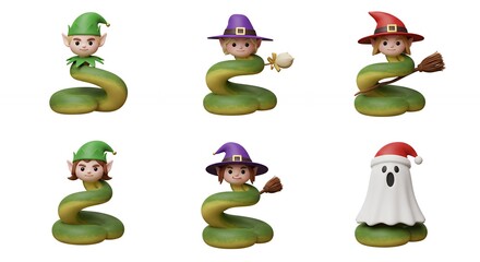 Naklejka premium Collection of cute fantasy figurines in costumes