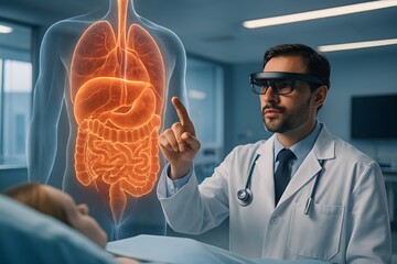 Medical professional analyzing 3D heart model on screen