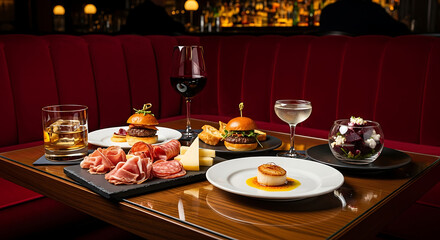 Fototapeta premium Fine food on a bar sofa table