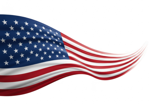 Waving american flag isolated on transparent background, symbolizing freedom and patriotism - Powered by Adobe