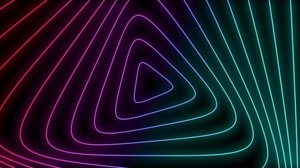Seamless loop animation of an abstract neon triangular tunnel with glowing gradient lines, creating an infinite depth illusion and smooth motion for futuristic, sci-fi, and digital backgrounds - Powered by Adobe