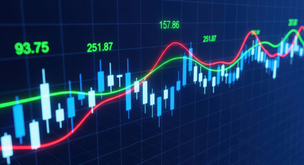 Naklejka premium Analyzing Stock Market Trends A Detailed View of Financial Charts and Data for Investment Strategies and Economic Forecasting with Technical Analysis Insights
