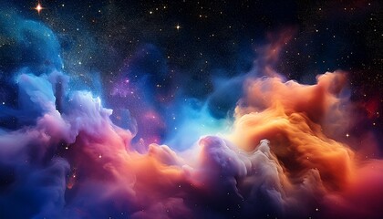 Fototapeta premium colorful nebula like smoke clouds against a black starry night sky