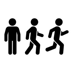 Three figures progress from standing still to active movement showcasing dynamic motion and forward momentum