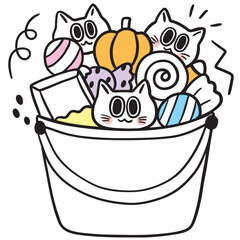 Halloween Cat Candy Bucket Illustration