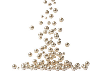 A cascade of lustrous pearls falling and scattering, isolated on a transparent background, symbolizing luxury and elegance