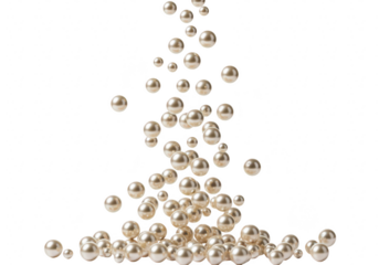 A cascade of lustrous pearls falling and scattering, isolated on a transparent background, symbolizing luxury and elegance