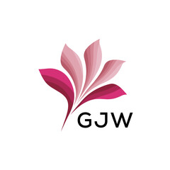GJW Modern Pink Floral Logo Design on White Background, GJW Later Logo, Abstract Pink Flower Petals Logo with Typography
