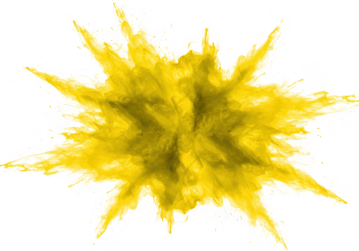 Vibrant yellow powder explosion isolated on transparent background, symbolizing energy and celebration