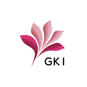 GKI Modern Pink Floral Logo Design on White Background, GKI Later Logo, Abstract Pink Flower Petals Logo with Typography
