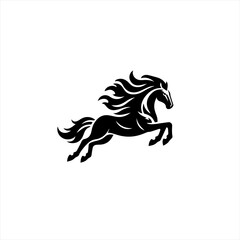 Fototapeta premium Stylized black horse silhouette leaping with flowing mane and tail