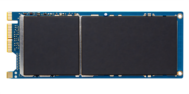 Blue circuit board with memory chips isolated on a transparent background m2 ssd