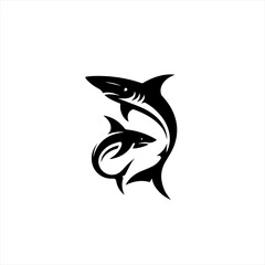 Obraz premium Stylized black silhouette of two sharks swimming together