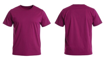 Burgundy T-shirt Front and Back Isolated on White Background