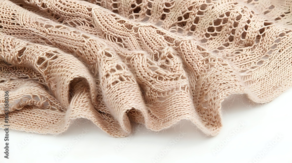Poster delicate beige knitted lace fabric with intricate openwork pattern showing detailed texture and soft