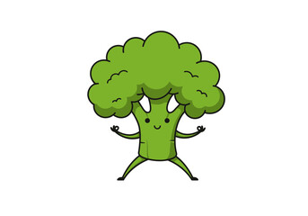 Cartoon Broccoli Character Meditating with a Smiling Face