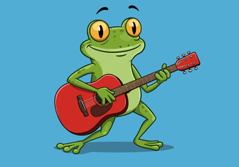 Cartoon Frog Playing a Red Acoustic Guitar