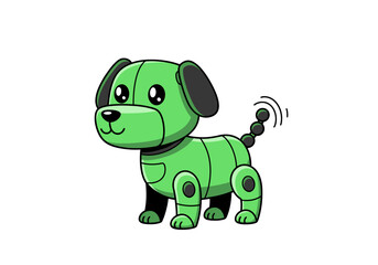 Cartoon Green Robot Dog with Winding Tail