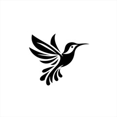 Obraz premium Stylized black hummingbird in flight silhouette