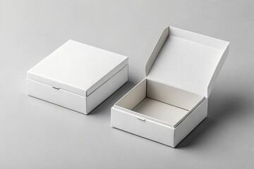Two White Cardboard Boxes One Open and One Closed packaging