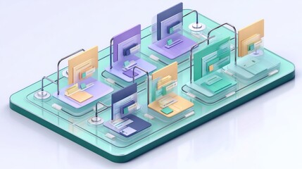 Fototapeta premium Colorful, interconnected graphic elements on a platform