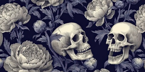 Fototapeta premium Vintage Floral Skull Pattern Design