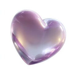 Fototapeta premium Translucent glass heart shape with soft purple and pink gradient effects on white background, isolated design element for romantic and love concepts.