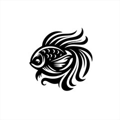 Fototapeta premium Stylized black betta fish illustration with flowing fins