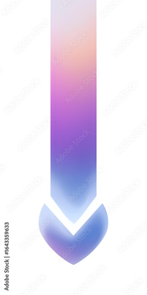 Poster gradient arrow pointing downward in soft pink, purple and blue tones with geometric chevron shape at