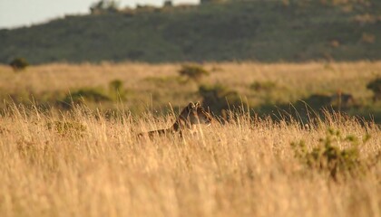 Lion hidden in tall golden grass
