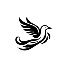 Obraz premium Stylized black bird in flight with flowing tail feathers