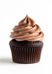 Indulgent dark chocolate cupcake with swirling cocoa frosting on pristine background
