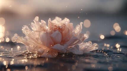 Delicate, translucent flower resting on water.