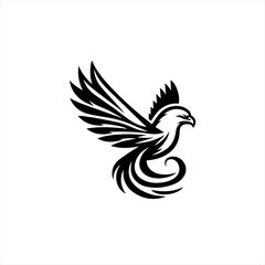 Obraz premium Stylized black eagle logo with wings spread and curled tail