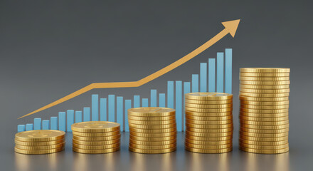 Financial Growth and Investment Success A Visual Representation of Increasing Wealth and Prosperity with Rising Coin Stacks and an Upward Trending Graph