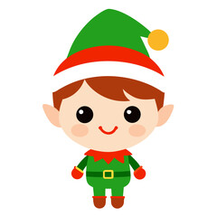 Cute cartoon elf with green hat and outfit