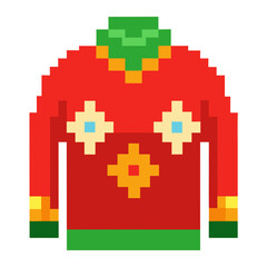 Pixel art red long sleeve sweater with festive design