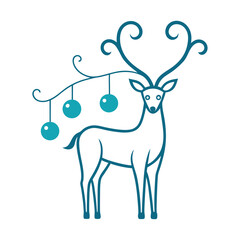Stylized reindeer with teal ornaments on antlers